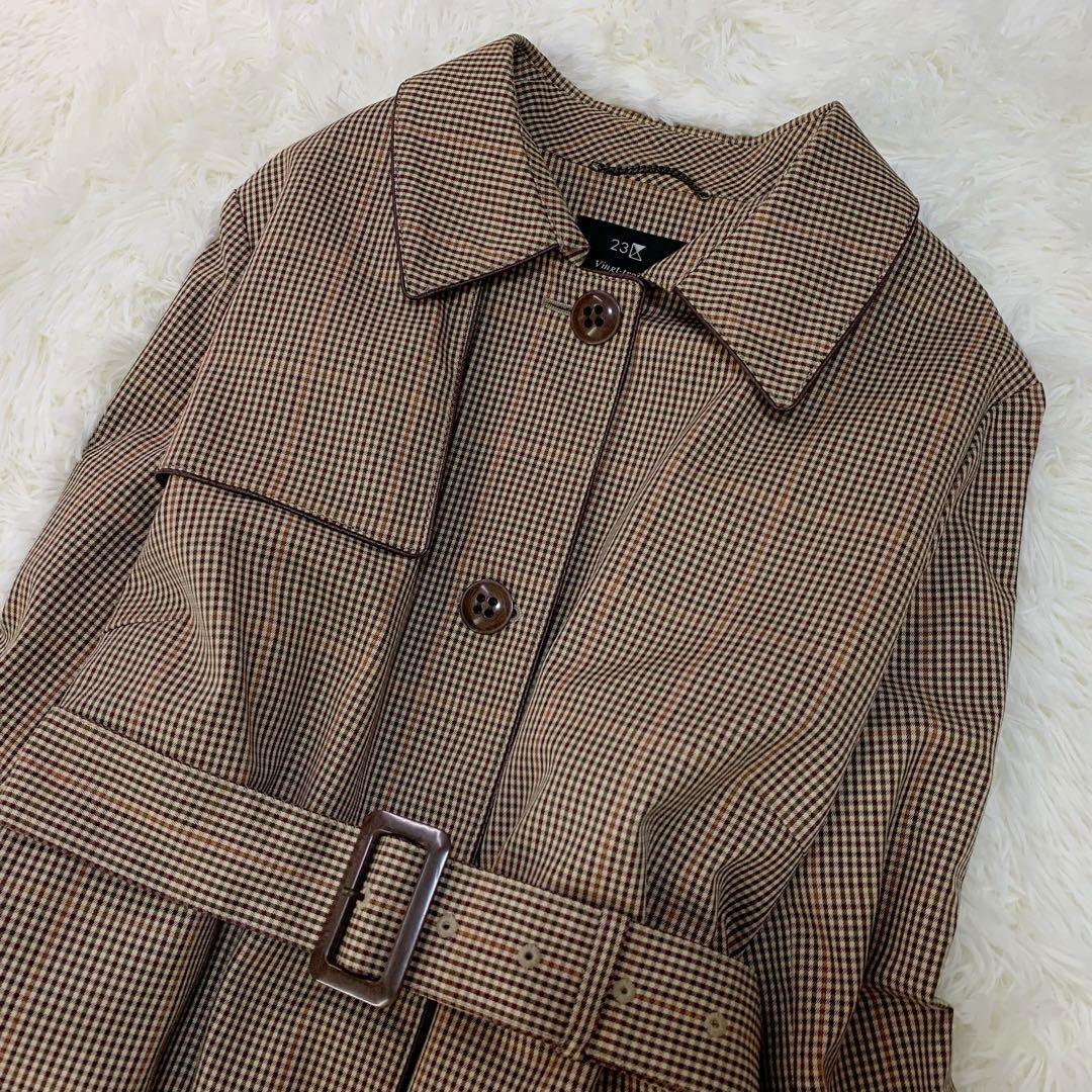 大きいサイズ 23区 ライナー付き ガンクラブ チェック トレンチコート ベルト