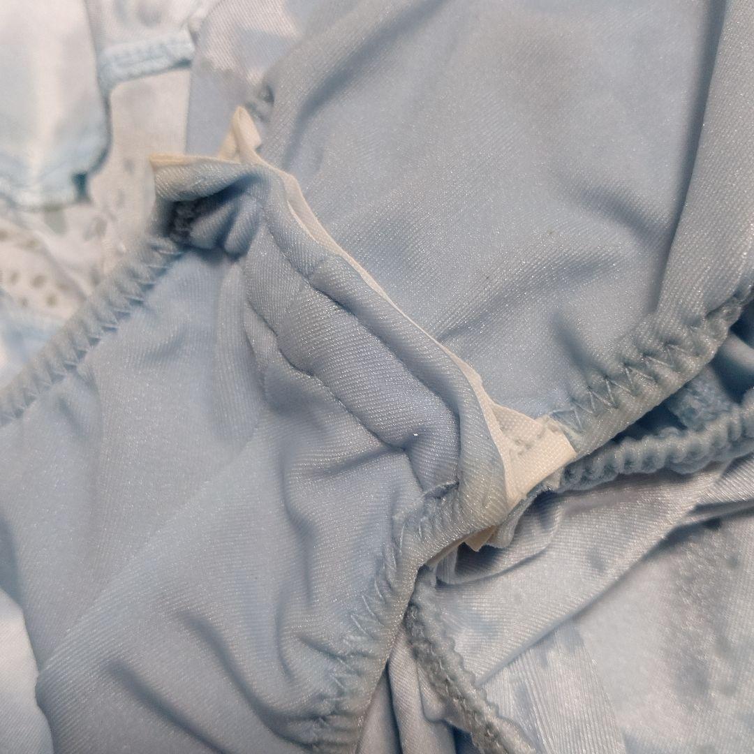 社交ダンスドレス 水色ラメ入りホースヘアーフリル付き