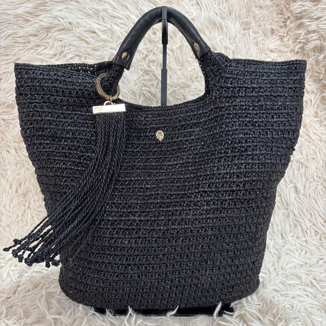 付属袋・ポーチ付 ヘレンカミンスキー カゴバッグ チャーム・フリンジ ラフィア