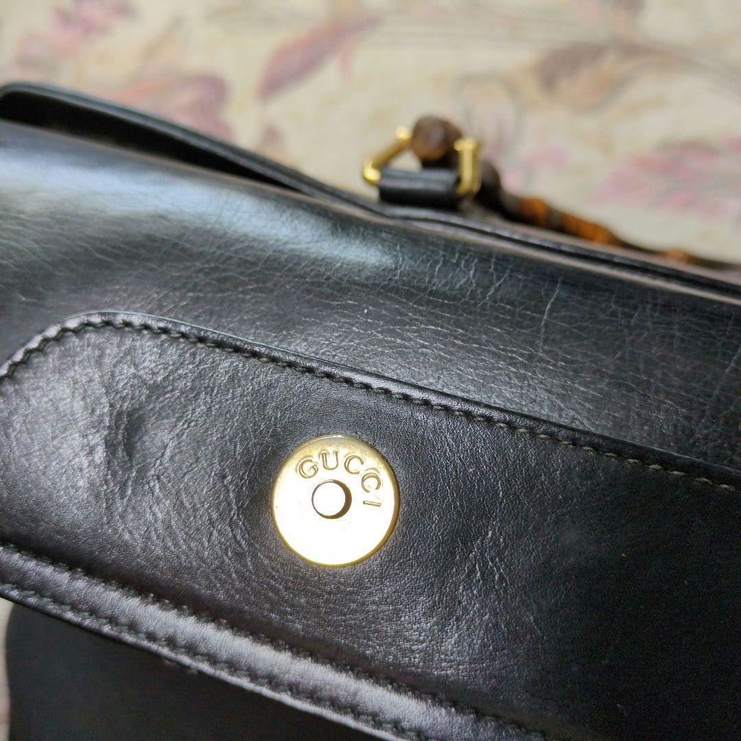 GUCCI 黒 レザー ビジネスバッグ バンブーハンドル