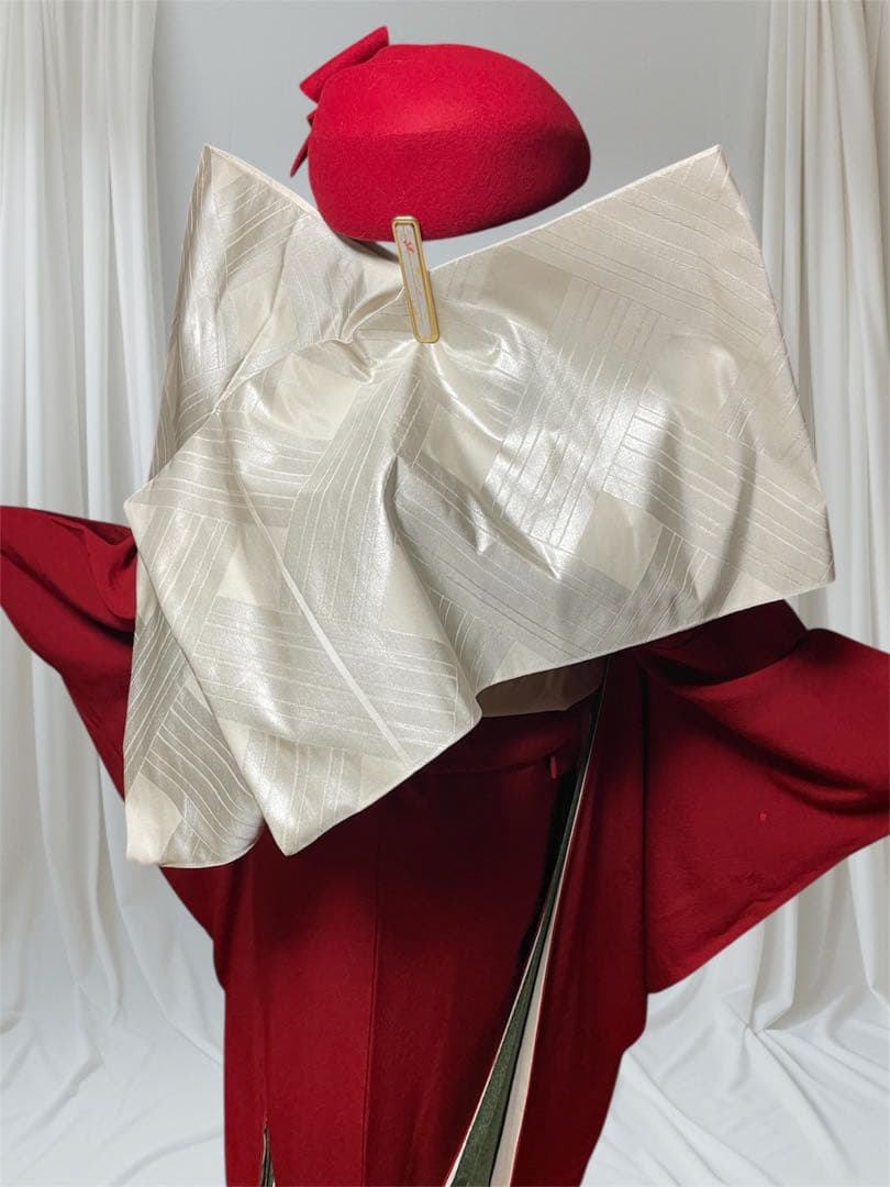 ファーショール付き 振袖 フルセット 山本寛斎 赤 白 無地