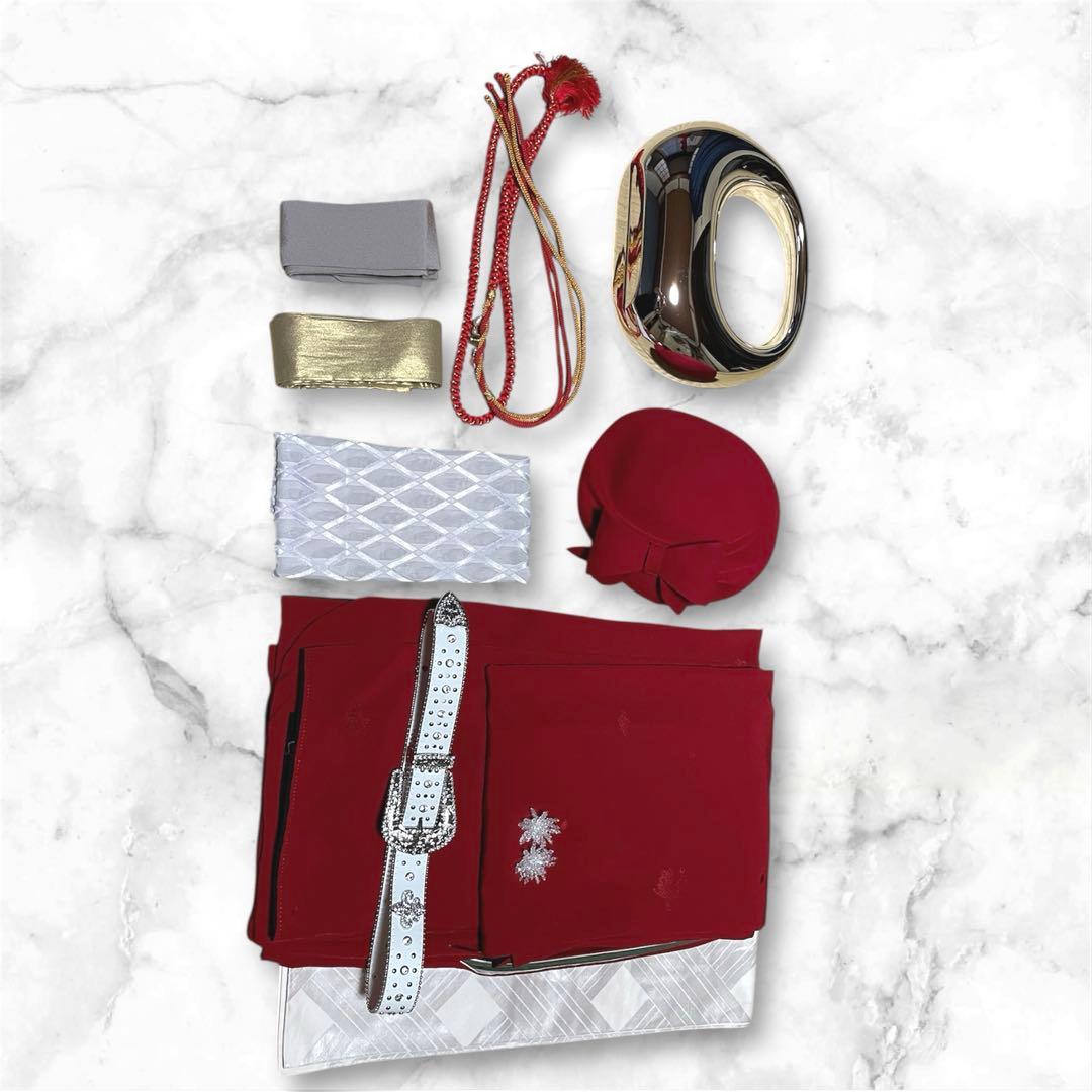 ファーショール付き 振袖 フルセット 山本寛斎 赤 白 無地