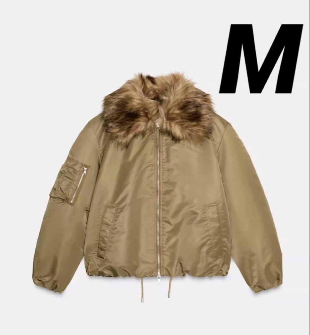 ZARA フェイクファー襟 ボンバージャケット ZW COLLECTION M