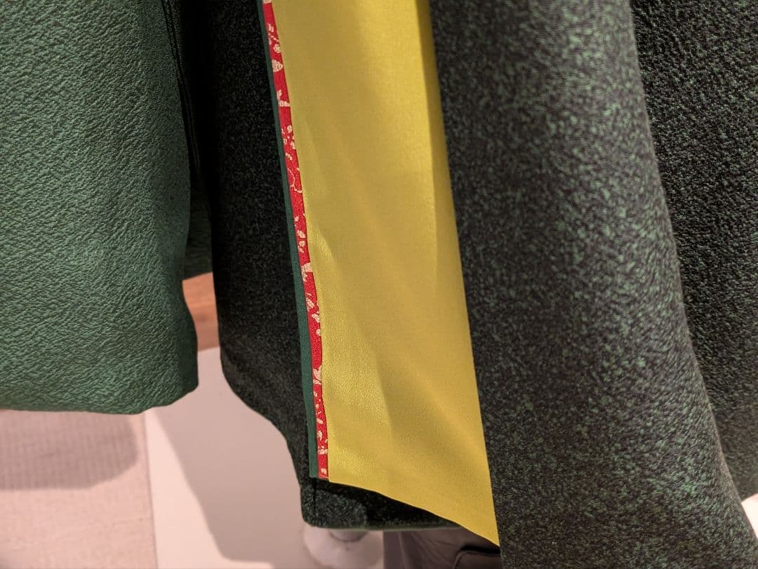 振袖フルセット 身丈165裄69.5 色無地 緑 三つ紋 逸品