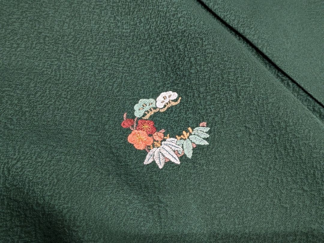 振袖フルセット 身丈165裄69.5 色無地 緑 三つ紋 逸品