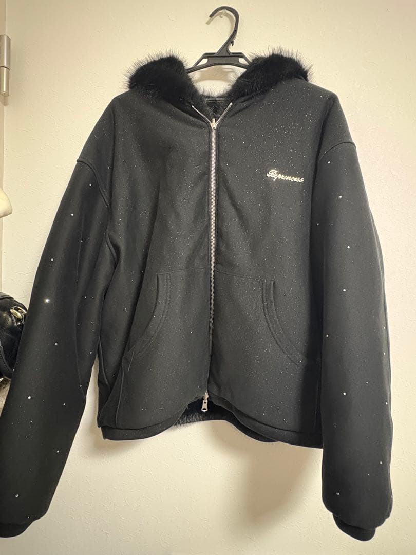 andwang Kirakira 2way fur zip up ブラック