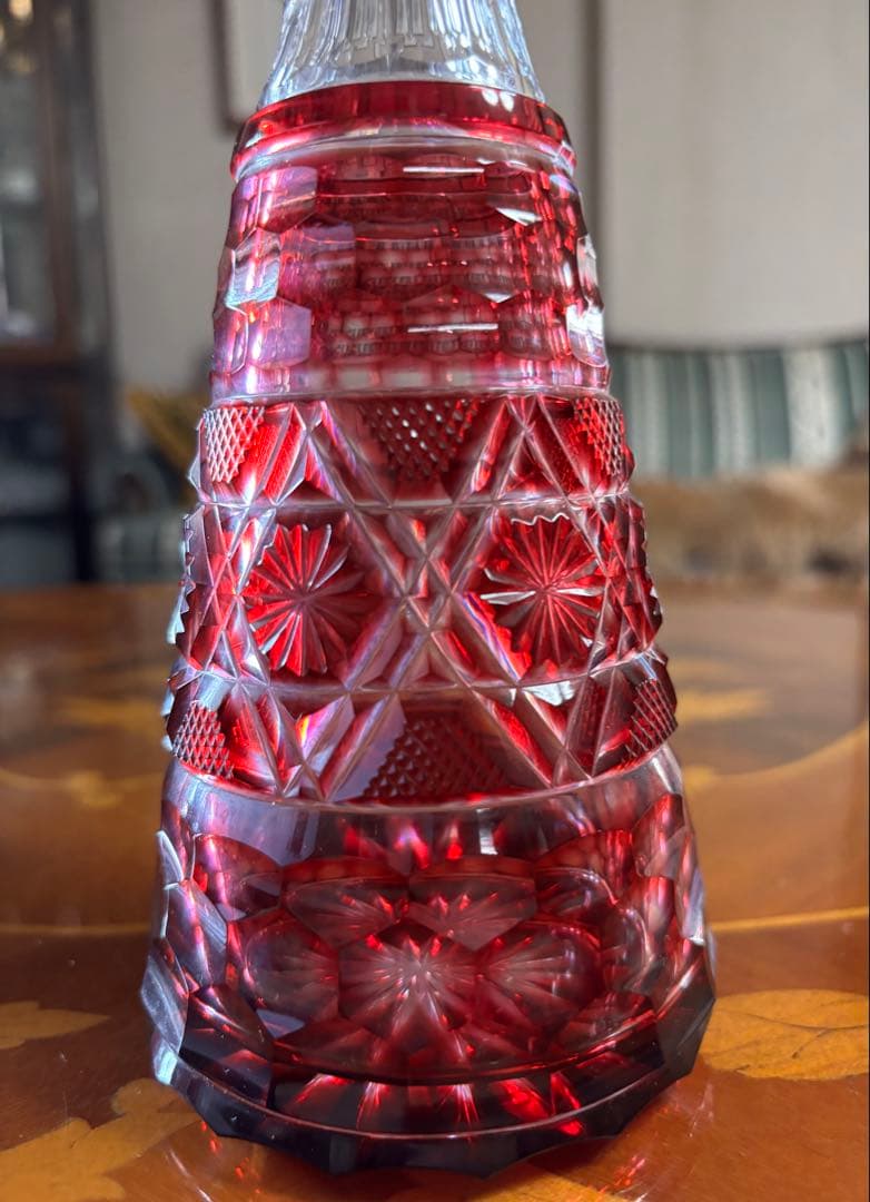 kuu55】島津薩摩切子　金赤デキャンタと冷酒グラスセット