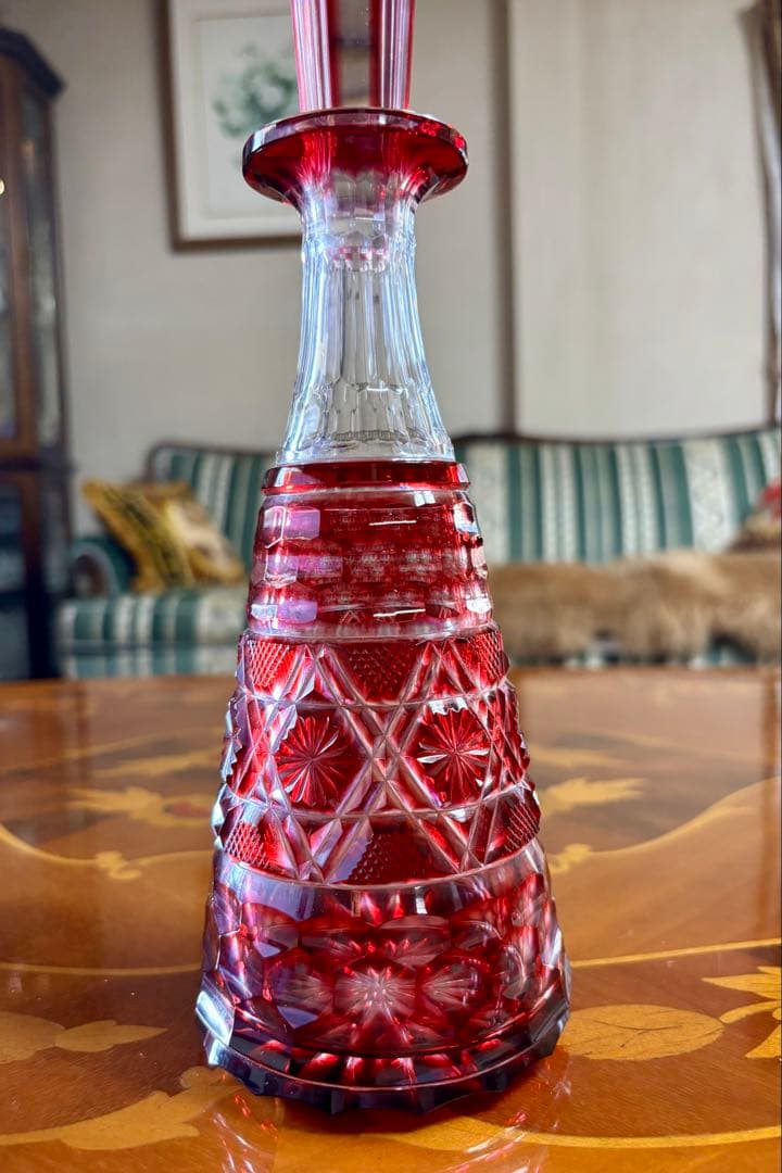 kuu55】島津薩摩切子　金赤デキャンタと冷酒グラスセット