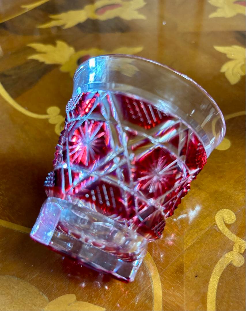 kuu55】島津薩摩切子　金赤デキャンタと冷酒グラスセット