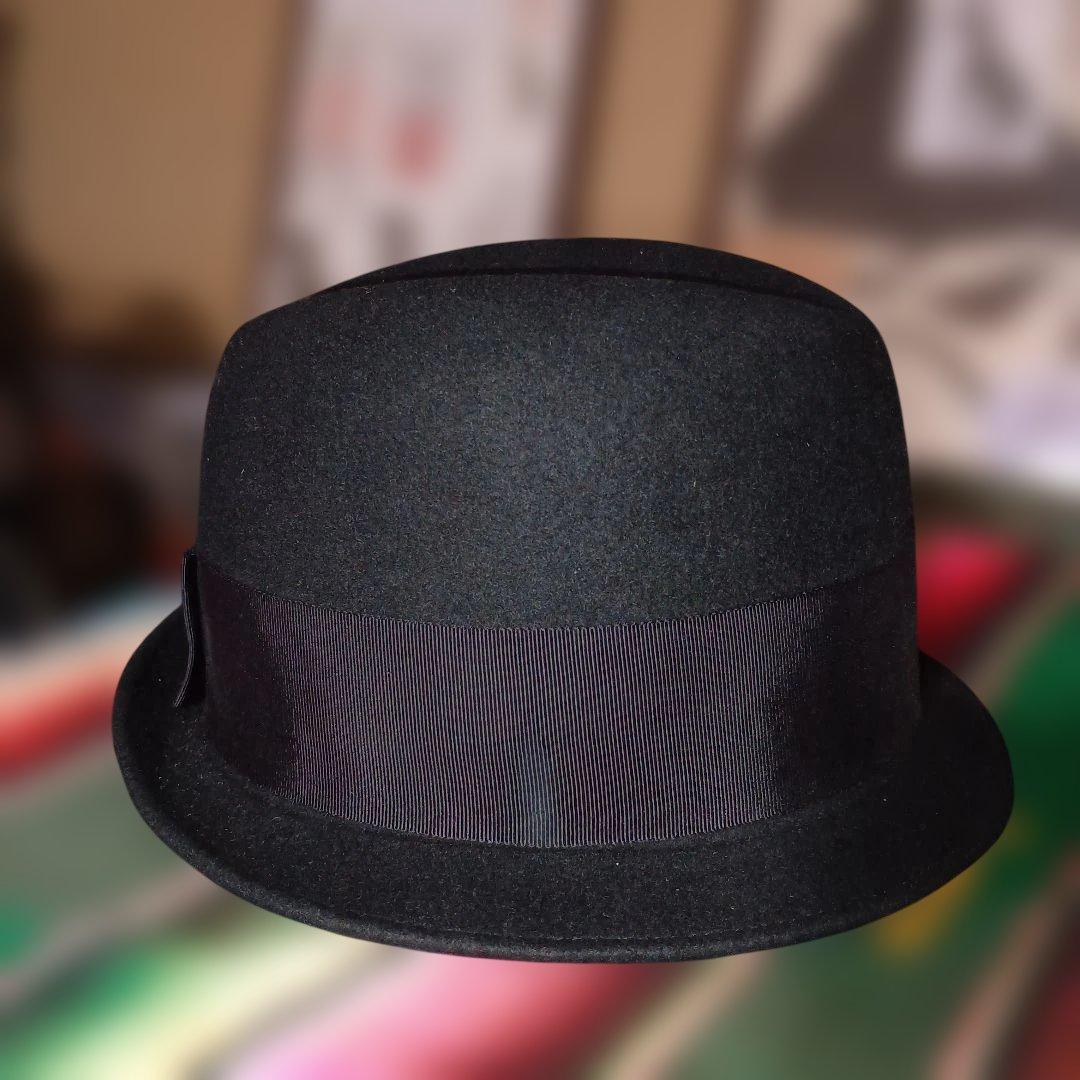 黒　フェルト　オリジナルジョン　超ショートブリム　モッズ　スキンズ　Lサイズ