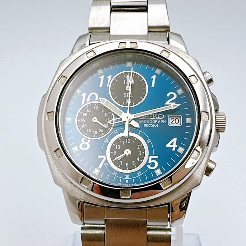 セイコー 7T92-0CA0 クロノグラフ メンズ腕時計 ブルー 海外モデル