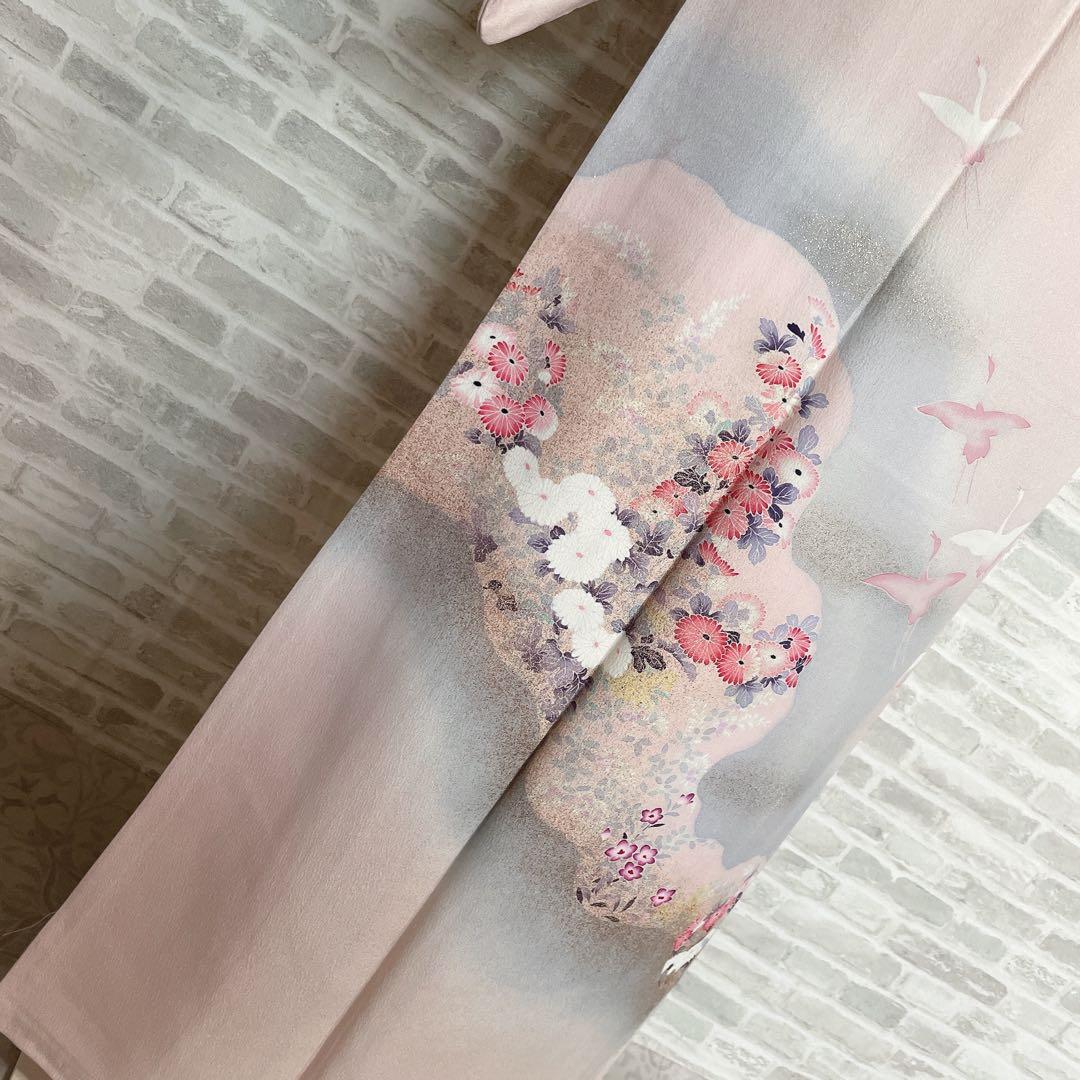 訪問着　フルセット　道長取り　飛び立つ鶴　金彩加工　入学式　卒業式　着物　I3