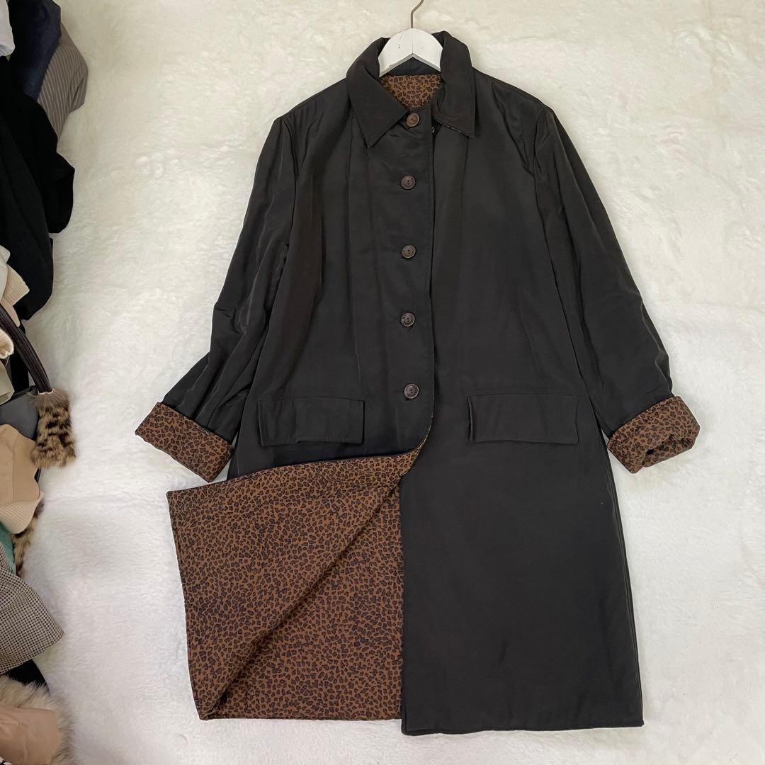 BOTTEGA VENETA レオパード柄　ブラックトレンチコート リバーシブル