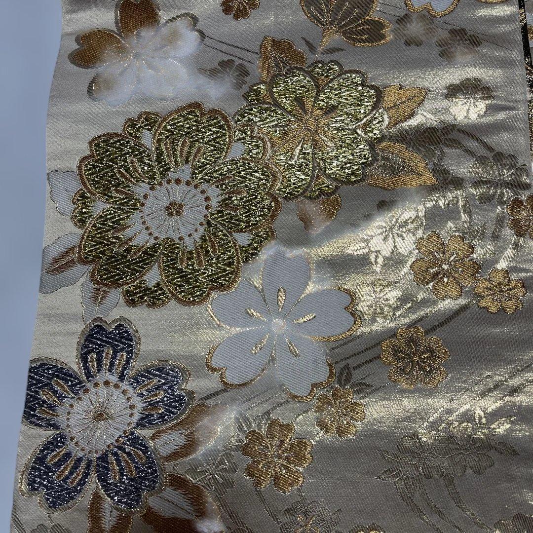 【専用】振袖用袋帯 ダークブラウン地にゴールドの蝶々 枝垂れ桜 目籠紋様