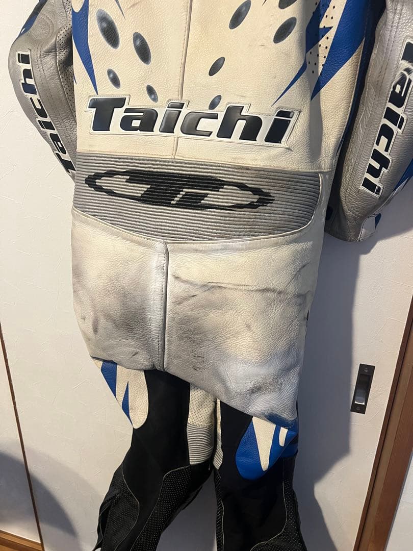 RS タイチ レーシングスーツ サイズLLS 革ツナギ　レーシンググローブ　青白