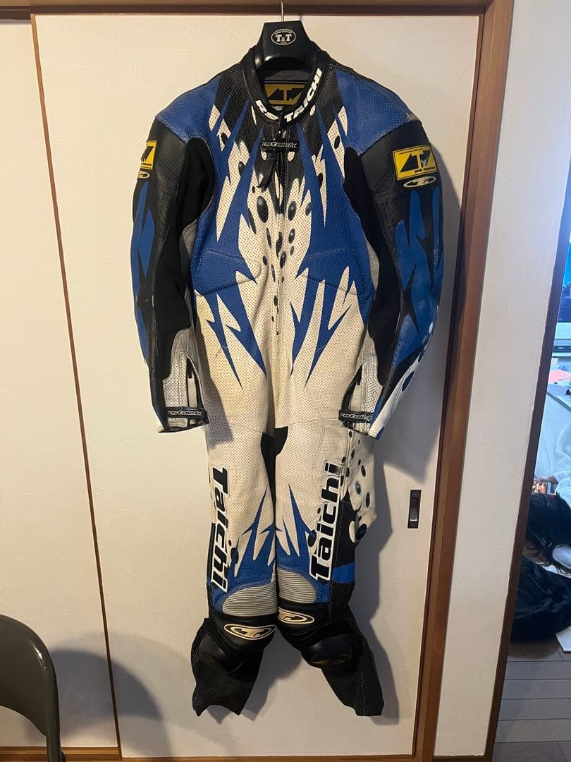RS タイチ レーシングスーツ サイズLLS 革ツナギ　レーシンググローブ　青白