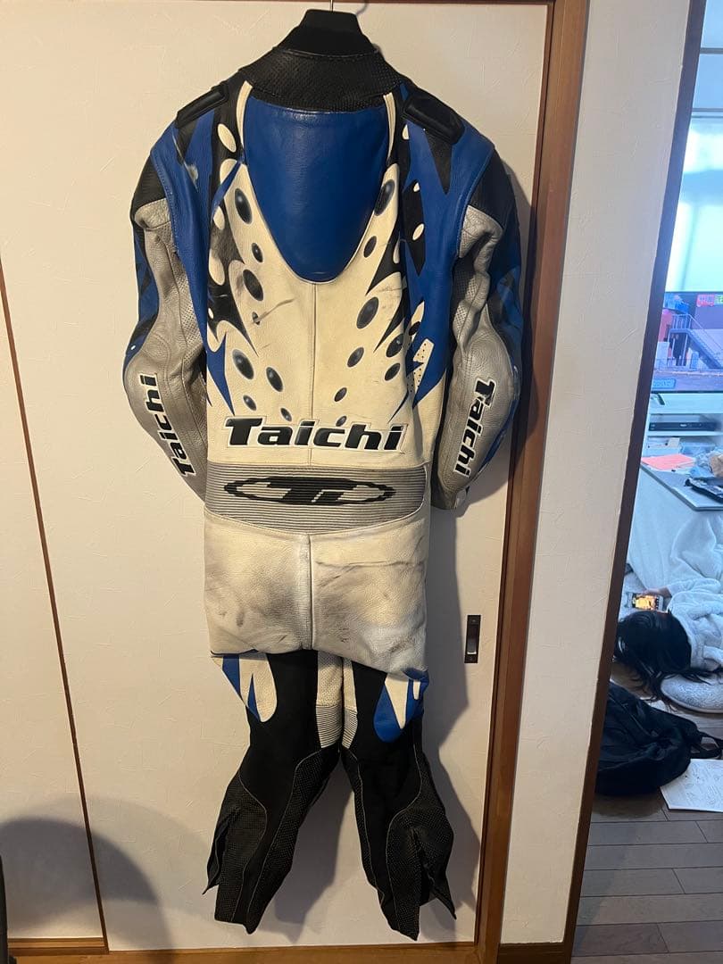 RS タイチ レーシングスーツ サイズLLS 革ツナギ　レーシンググローブ　青白