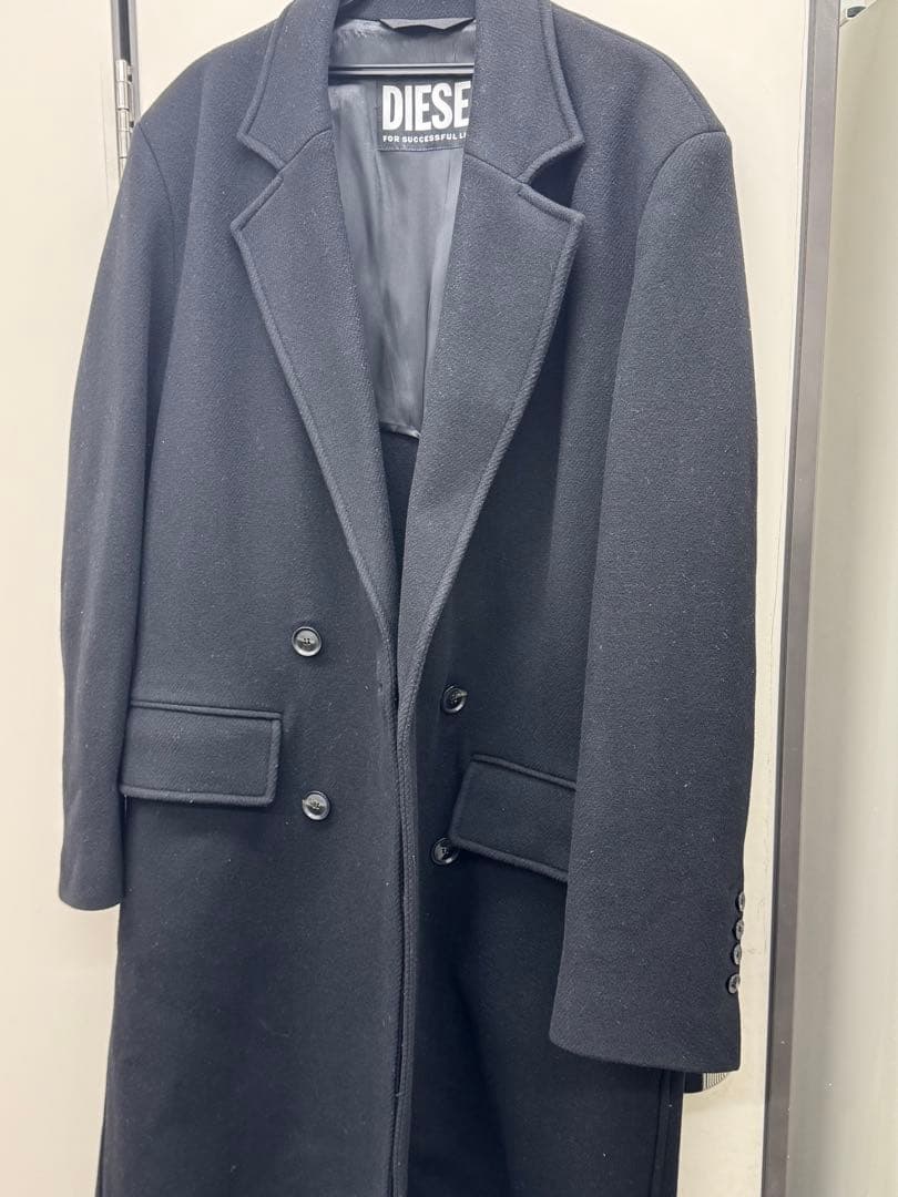 DIESEL 黒 ダブルブレスト チェスターコート　サイズL