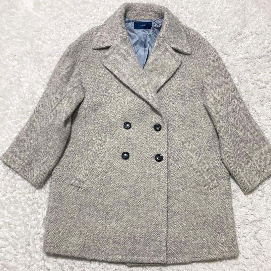 SHIPS ダブルブレスト ピーコート ツイード ヘリンボーン コクーン 36