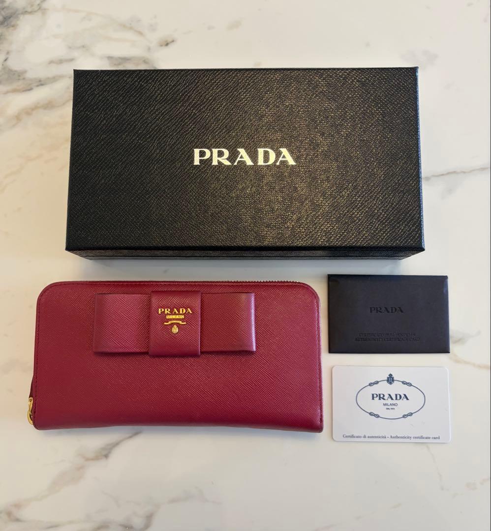 PRADA プラダ リボン 長財布　ゴールド金具　サフィアーノレザー