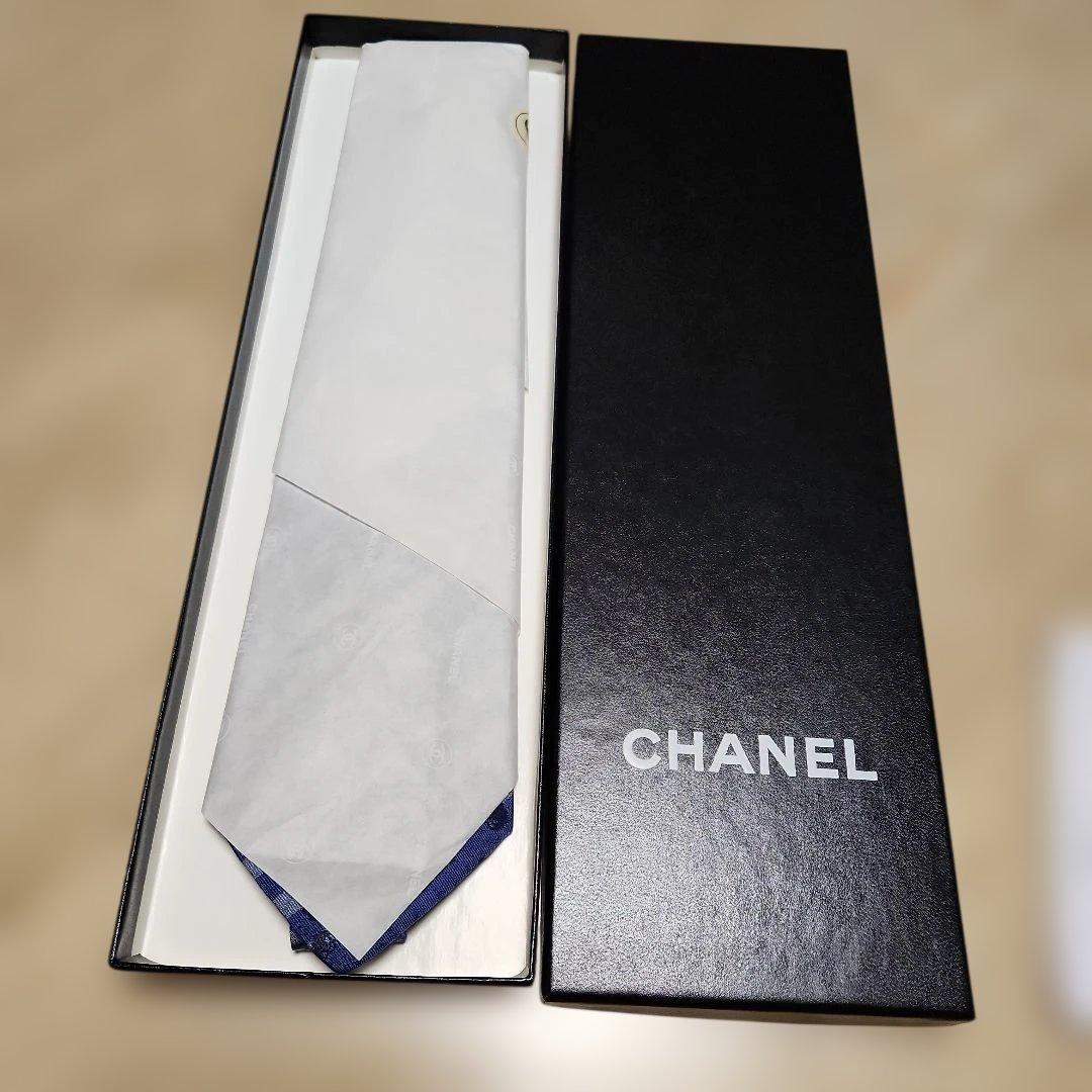 CHANEL 青 ストライプ ネクタイ 箱付き