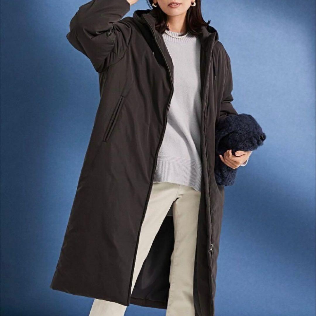 【美品】大きいサイズ 23区 中綿 ノンステッチ ロングアウター 48 ブラック