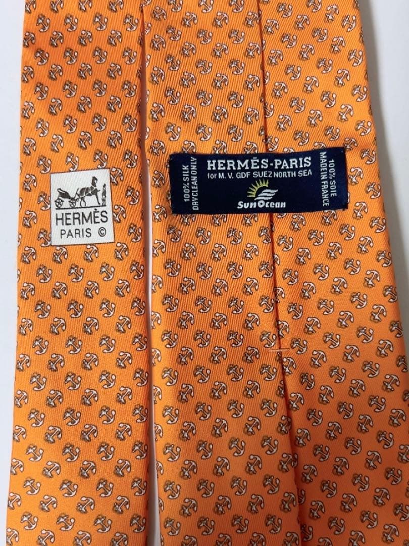 エルメス　HERMES ネクタイ　オレンジ　未使用品　イカリ柄