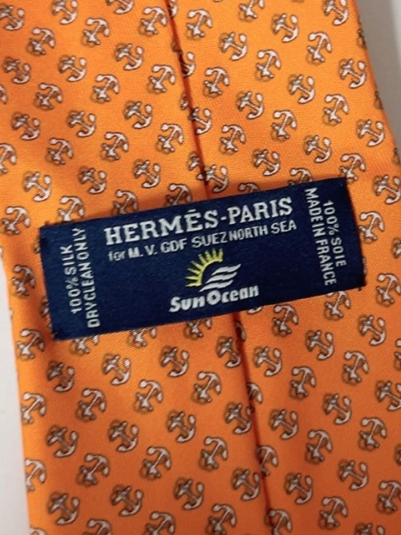 エルメス　HERMES ネクタイ　オレンジ　未使用品　イカリ柄