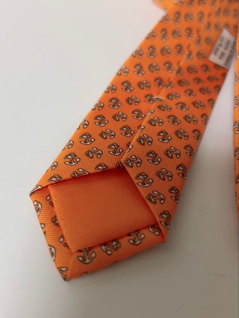 エルメス　HERMES ネクタイ　オレンジ　未使用品　イカリ柄