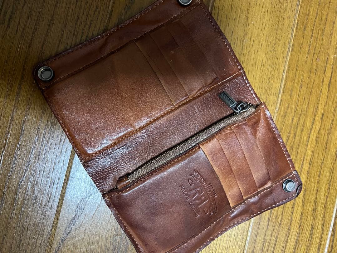 早い者勝ち！ダブルアールエル 2つ折り財布 ロゴ型押し エイジングレザー