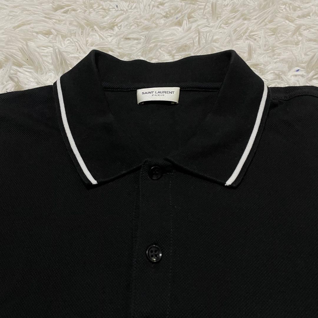 極美品　サンローラン　ポロシャツ　カサンドラ　ロゴ　刺繍　黒　イタリア製