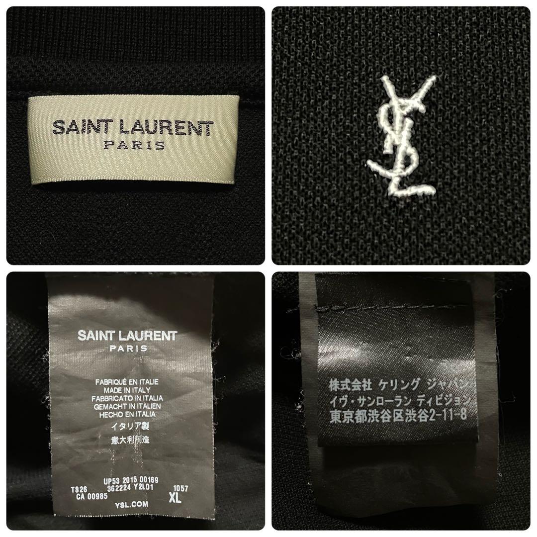 極美品　サンローラン　ポロシャツ　カサンドラ　ロゴ　刺繍　黒　イタリア製