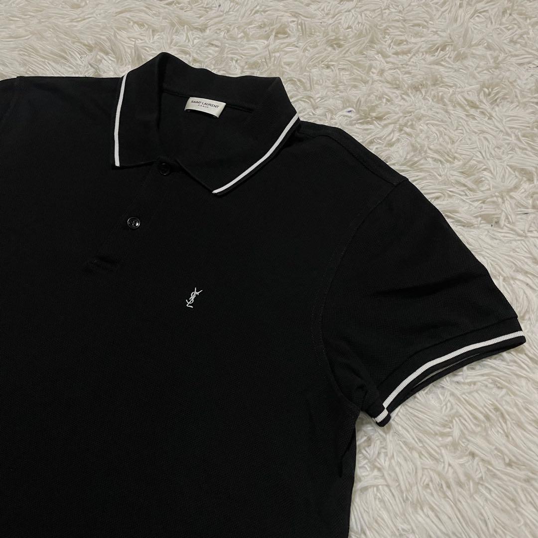 極美品　サンローラン　ポロシャツ　カサンドラ　ロゴ　刺繍　黒　イタリア製