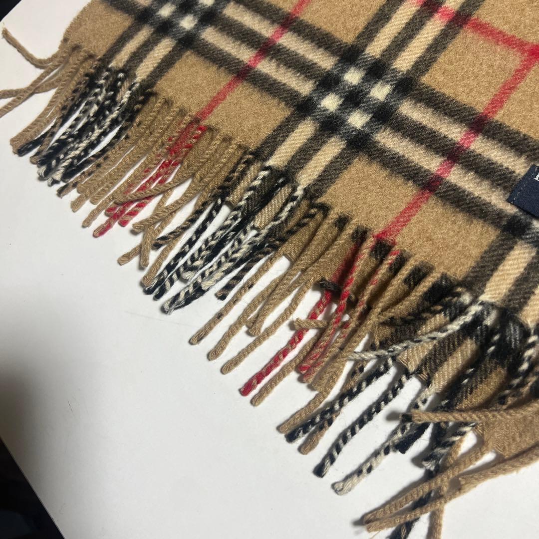 ①BURBERRY 100%カシミヤ チェックマフラー 美品