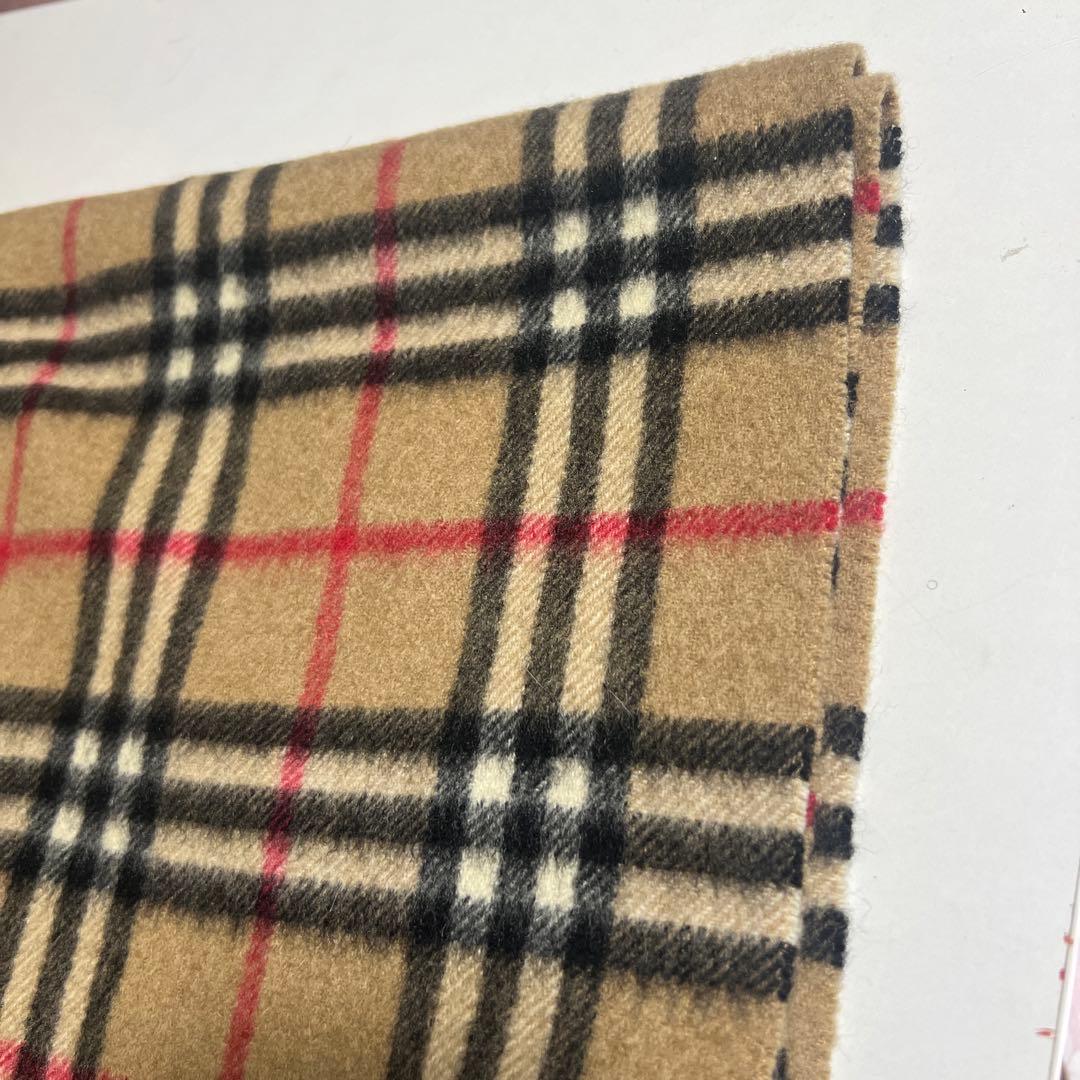 ①BURBERRY 100%カシミヤ チェックマフラー 美品