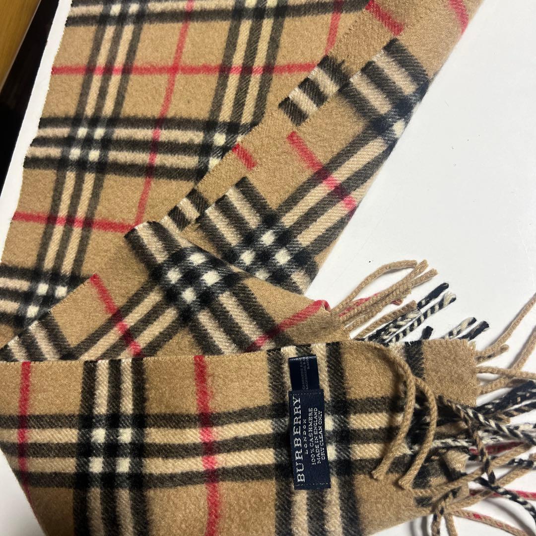 ①BURBERRY 100%カシミヤ チェックマフラー 美品