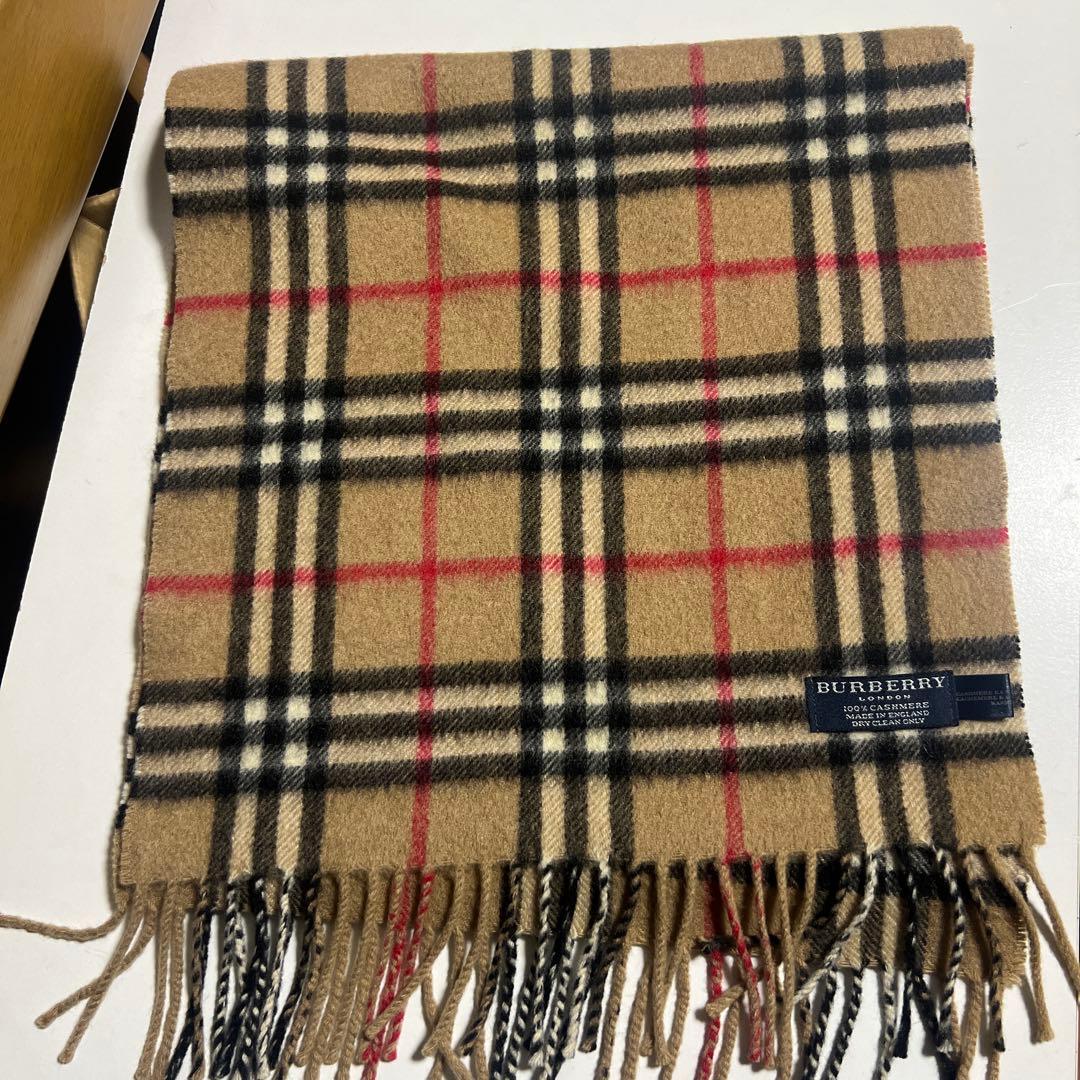 ①BURBERRY 100%カシミヤ チェックマフラー 美品