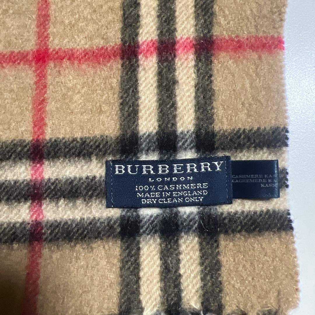 ①BURBERRY 100%カシミヤ チェックマフラー 美品