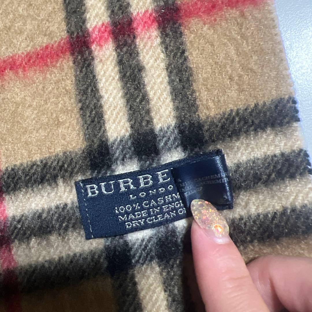 ①BURBERRY 100%カシミヤ チェックマフラー 美品