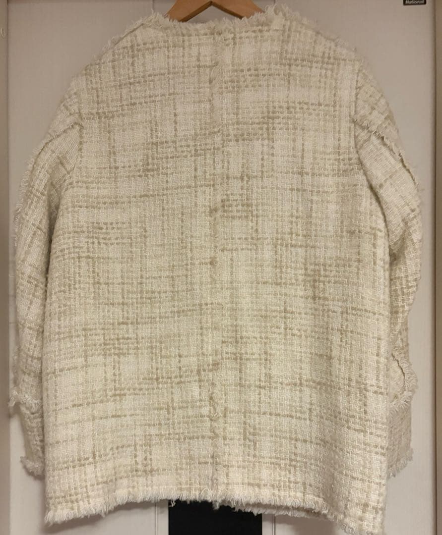 【CLANE】ノーカラーツイードジャケット / WHITE /1