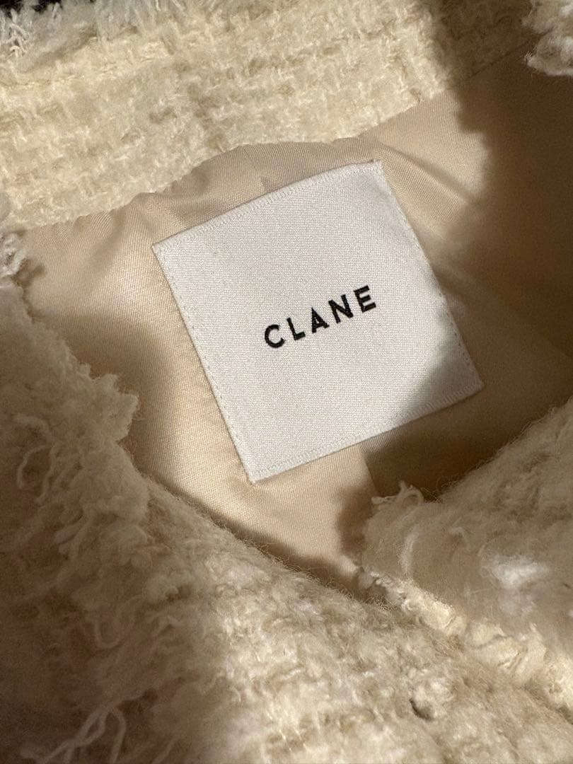 【CLANE】ノーカラーツイードジャケット / WHITE /1