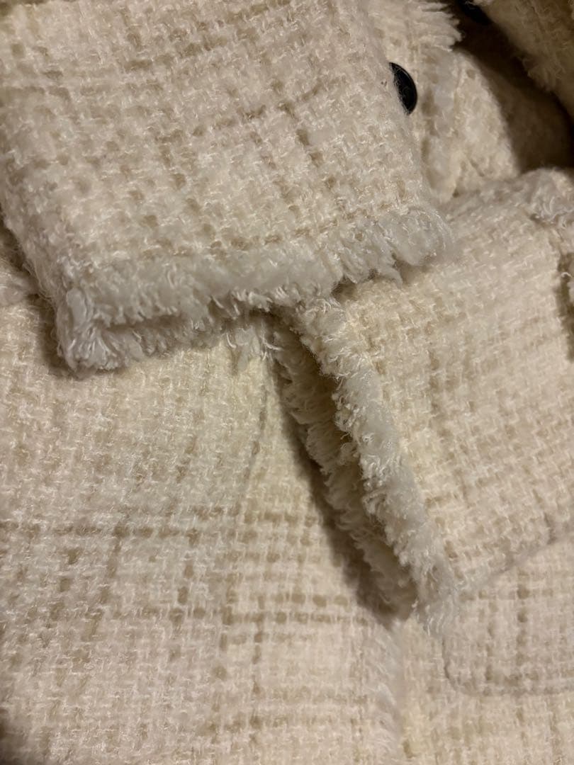 【CLANE】ノーカラーツイードジャケット / WHITE /1