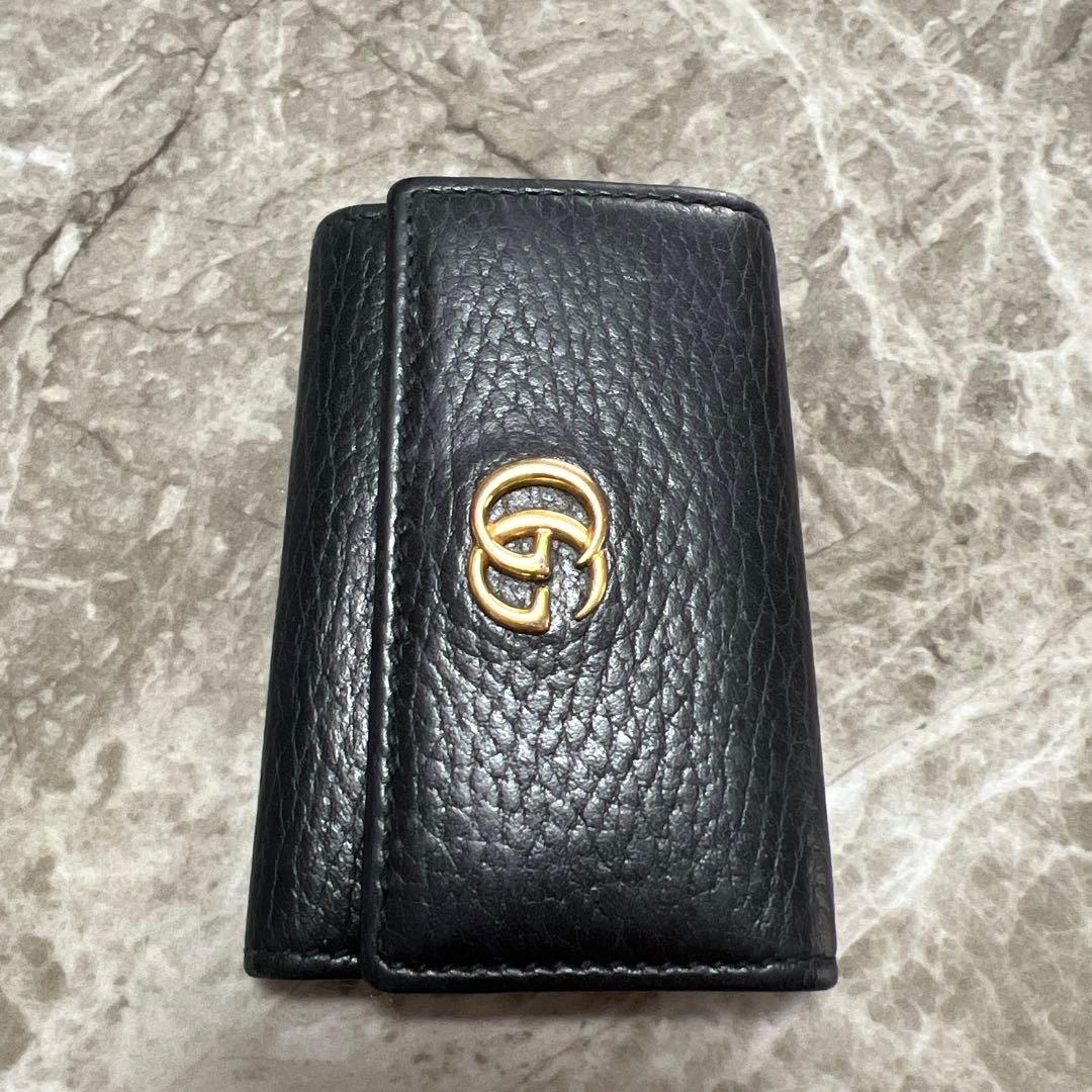 備品格安　Gucci 黒 レザー キーケース ダブルG キーケース