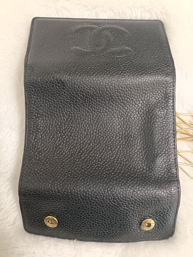 (A)CHANEL キャビアスキン レザー キーケース ブラック 6連