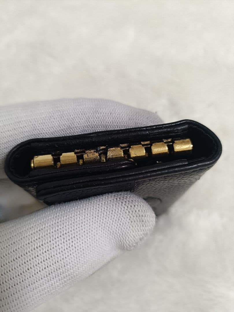 (A)CHANEL キャビアスキン レザー キーケース ブラック 6連