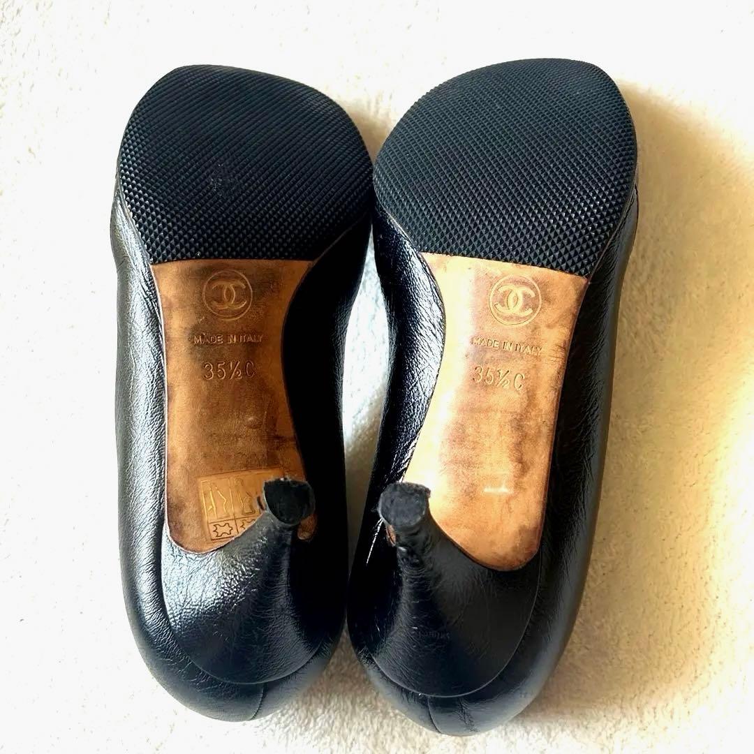 【美品】CHANEL パンプス　ココマーク　リボン　バレリーナ　パーティー　黒