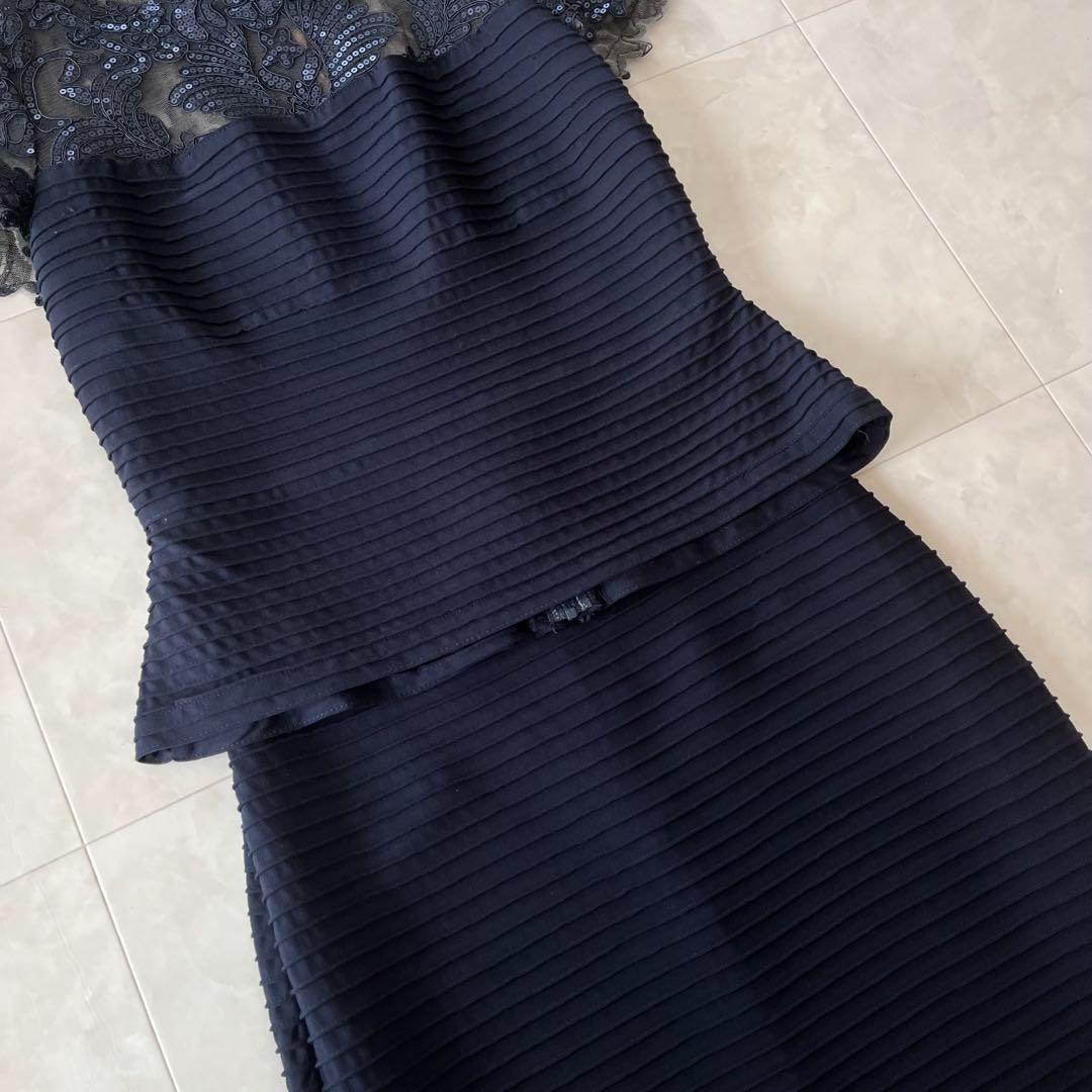 タダシショージ　ぺプラムドレス セパレート S&XS 濃紺　パーティ