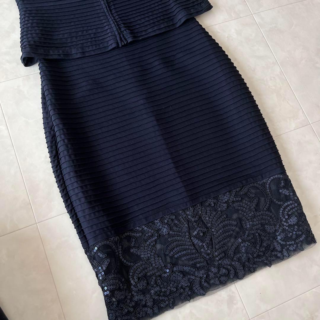 タダシショージ　ぺプラムドレス セパレート S&XS 濃紺　パーティ