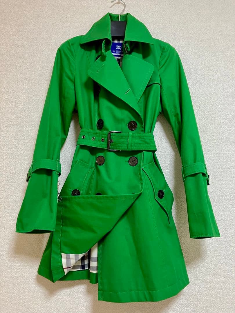 バーバリーブルーレーベル　トレンチコート　裏ノバチェック　ベルト　メタルボタン