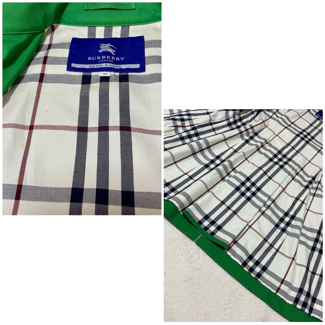 バーバリーブルーレーベル　トレンチコート　裏ノバチェック　ベルト　メタルボタン